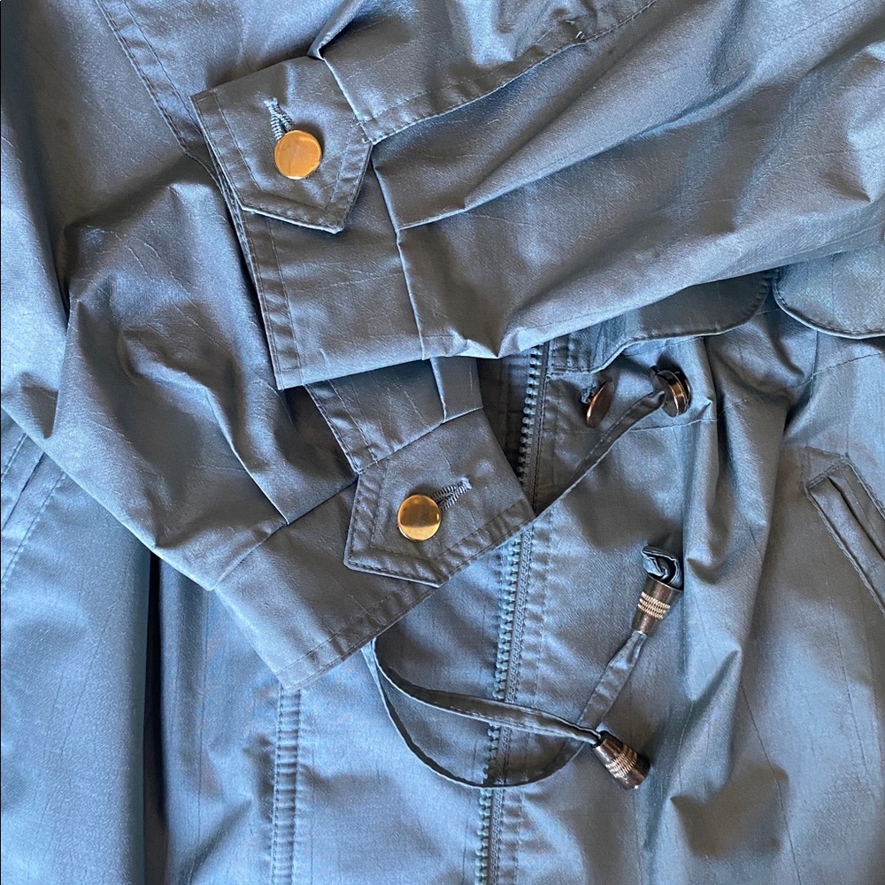 Vintage Fleet Street Teal Shimmer Trench Coat 80s Cinch Waist Jacket - Picture 7 of 8